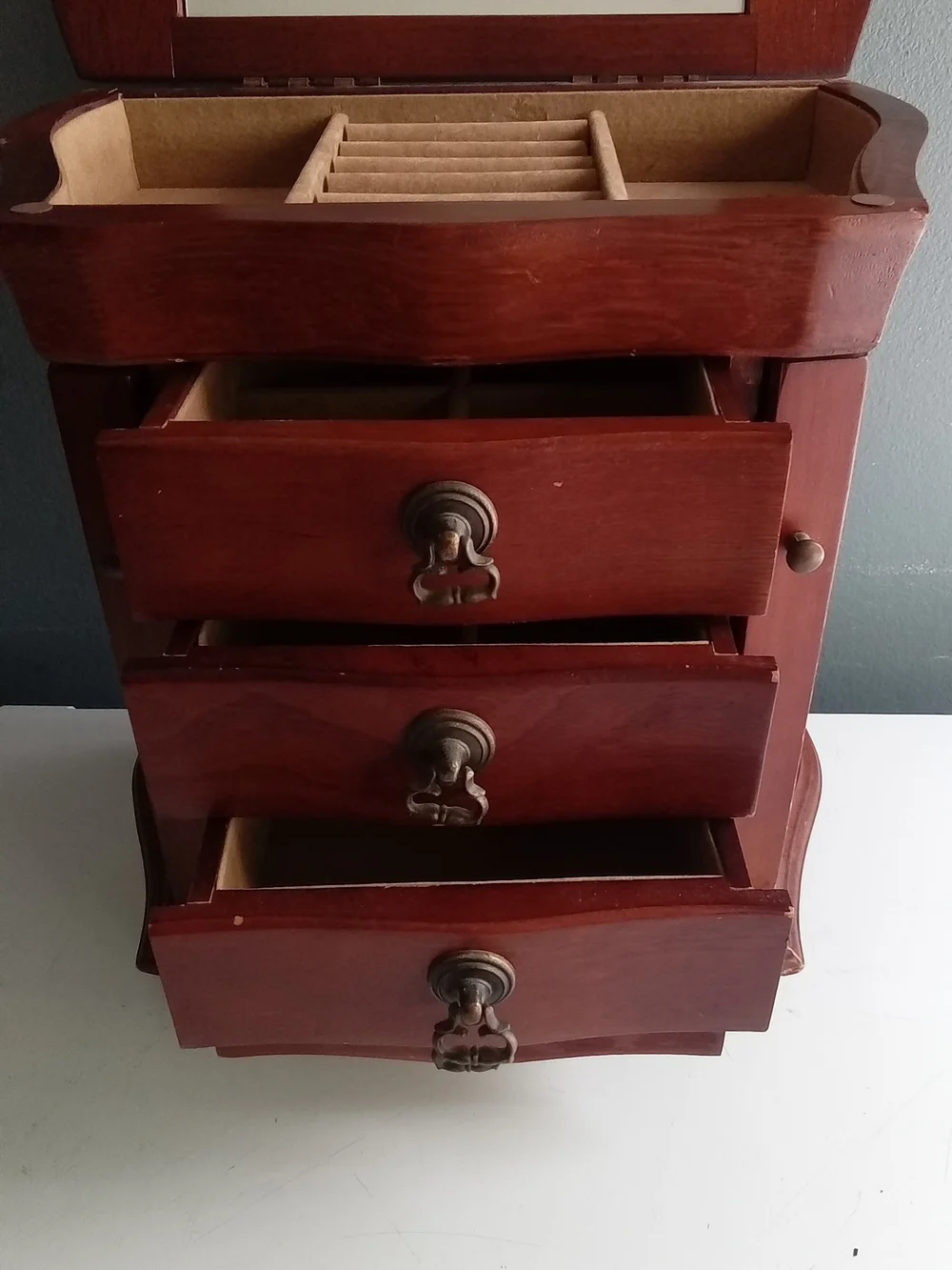 Kohls Wooden Jewelry Armoire Chest Cherry Finish 4 Drawers Side Doors Mirror